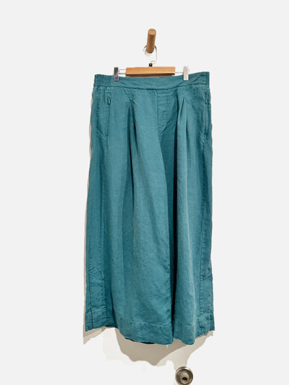 Athleta Blue Linen Crop Wide Leg Pants - 14