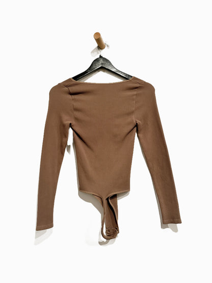Free People Intimately Meg Seamless Long Sleeve Bodysuit in Brown - M/L
