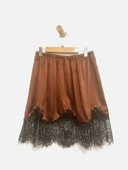 Brown w/Black Lace Trim Mini Skirt - Small
