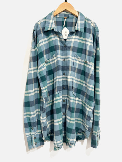 Free People Blue Plaid Button Down - Large