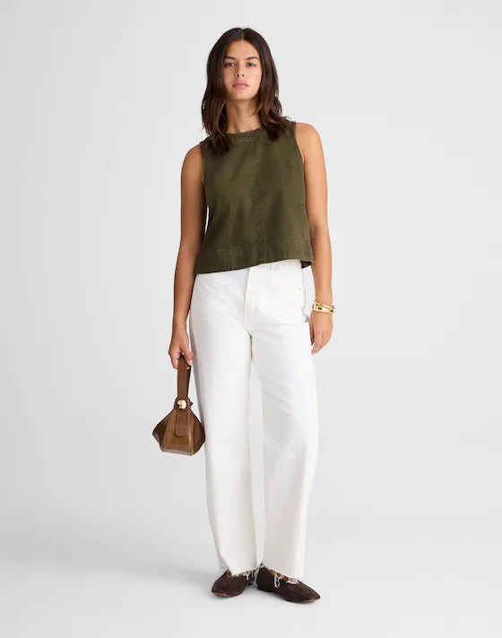 Madewell Boxy Shell Top in Garment Dye Faded Ivy - 4