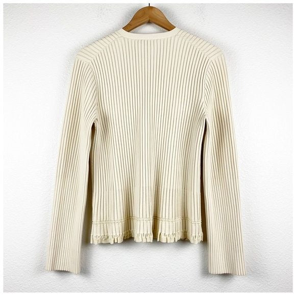 Theory Ottoman Stitch Ribbed Cardigan in Crema Size Large