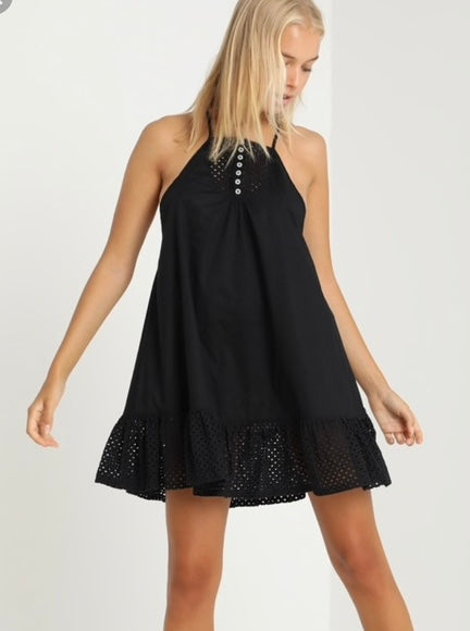 Free People Calico Trapeze Mini Dress in Black - XS