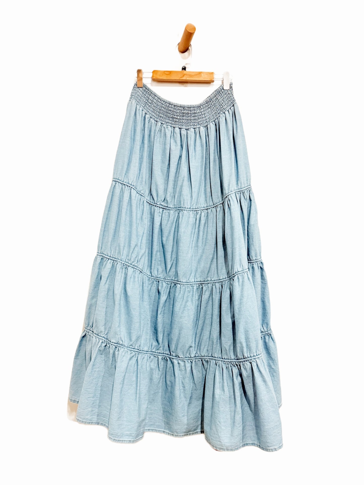 Ashley Chambray Tiered Maxi Skirt - Medium