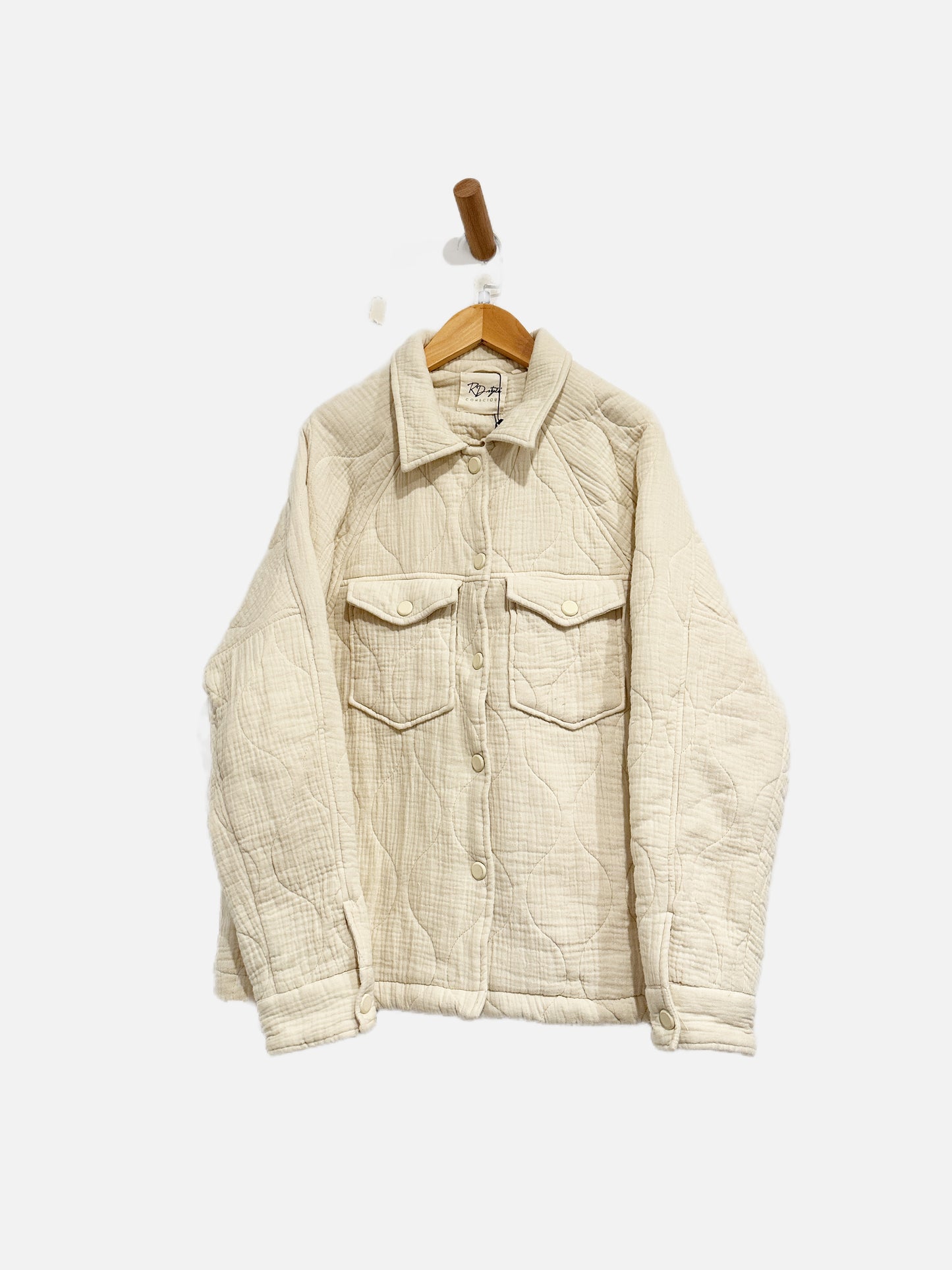 RD Style White Trucker Quilted Jacket - Small