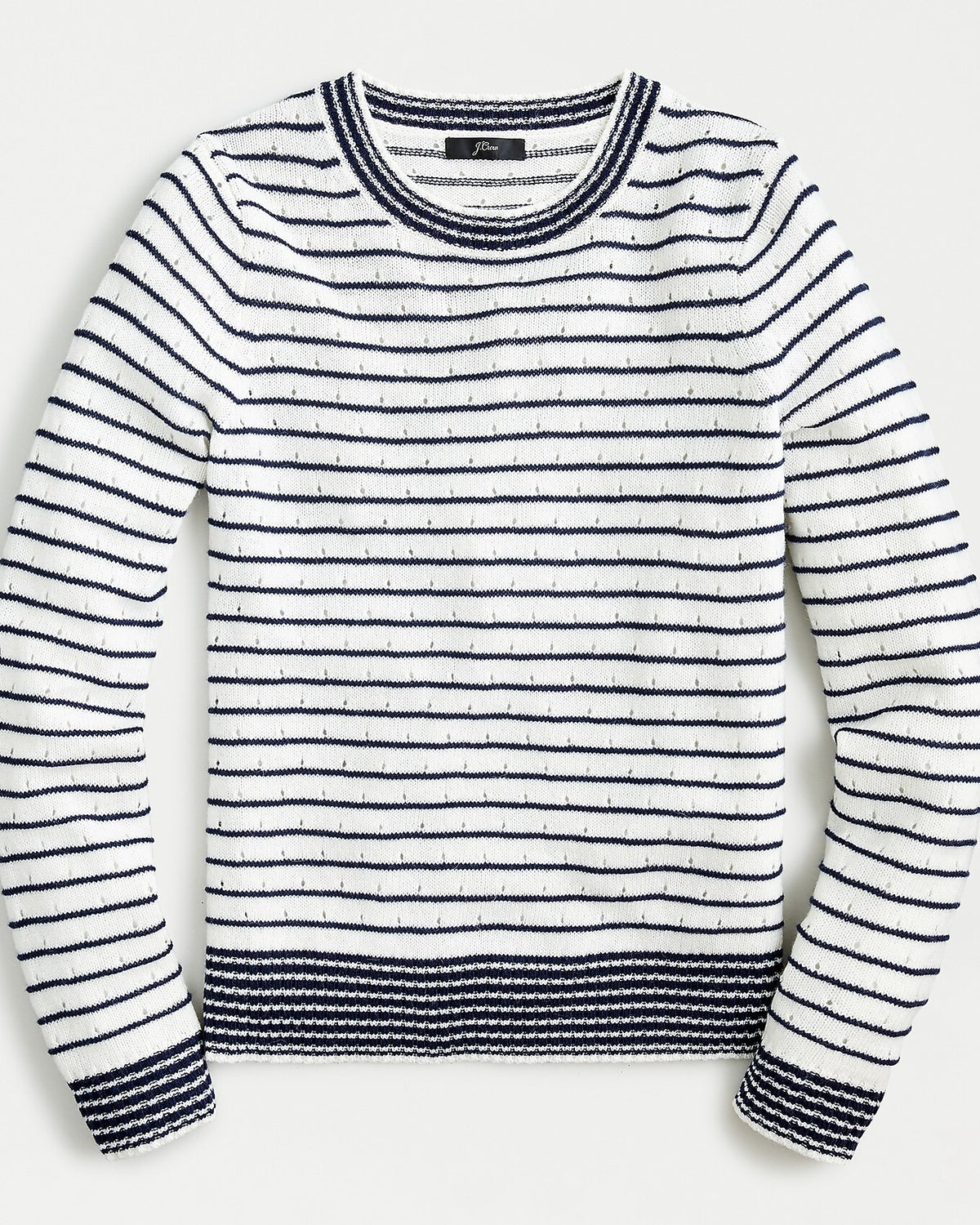 J.Crew White & Navy Stripe Pointelle Crewneck Sweater - Large