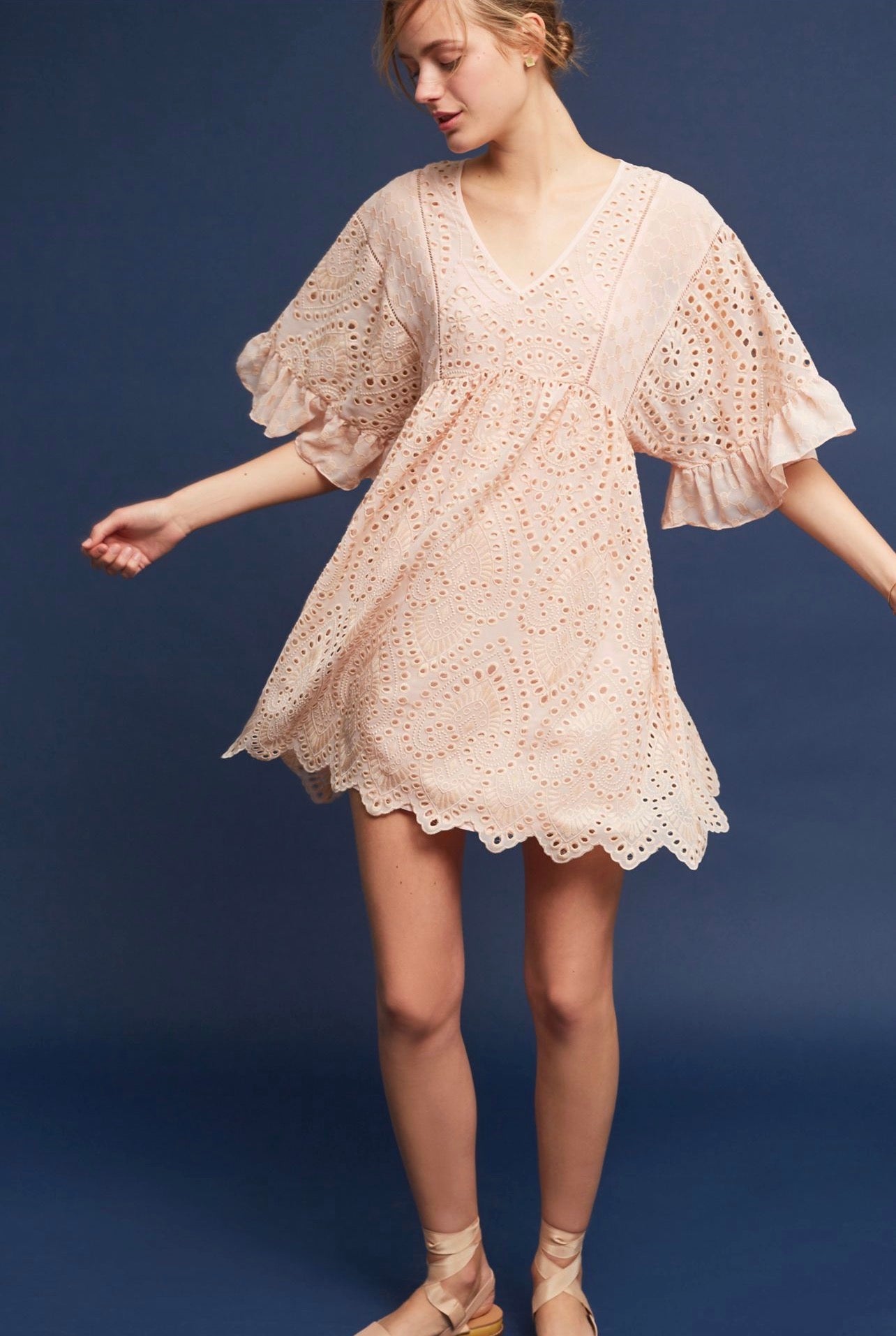 Akemi + Kin Brooke Eyelet Swing Dress in Peach - 12