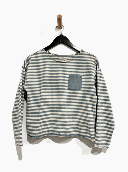Outerknown Blue and Cream Stripe LS Top