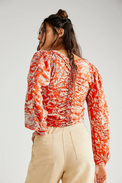 Free People Say the Word Ruched Floral V-Neck - XS