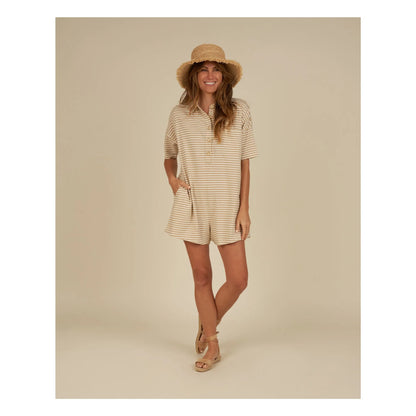 Rylee + Cru Tan And White Stripe Romper - Small