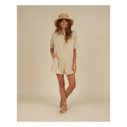 Rylee + Cru Tan And White Stripe Romper - Small