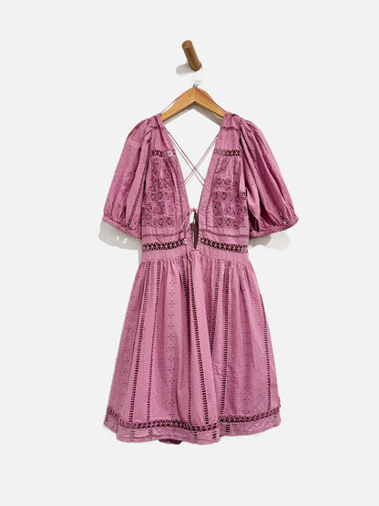 Urban Outfitters Purple Eyelet Mini Dress - Medium