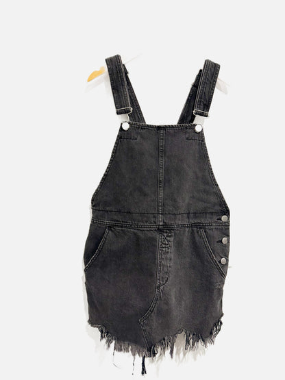 Free People Torn Up Black Denim Jumper - 0
