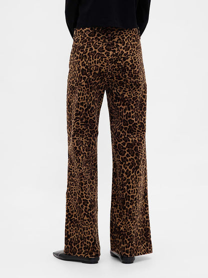 Gap High Rise Stride Corduroy Wide Leg Pants in Leopard - 29