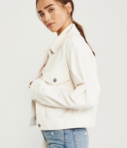 Abercrombie & Fitch White Corduroy Trucker Jacket - Small