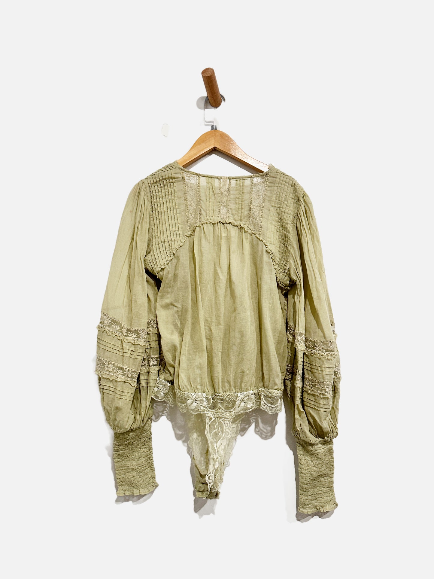 Free People Eloise Green Ruffle Body Suit-Small