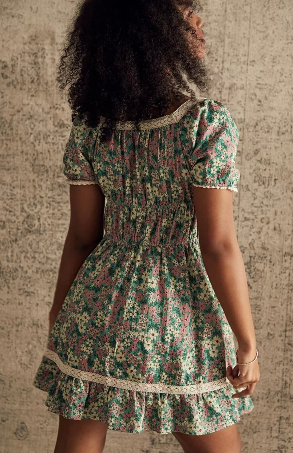 Urban Outfitters Green Floral Mini Dress - XS