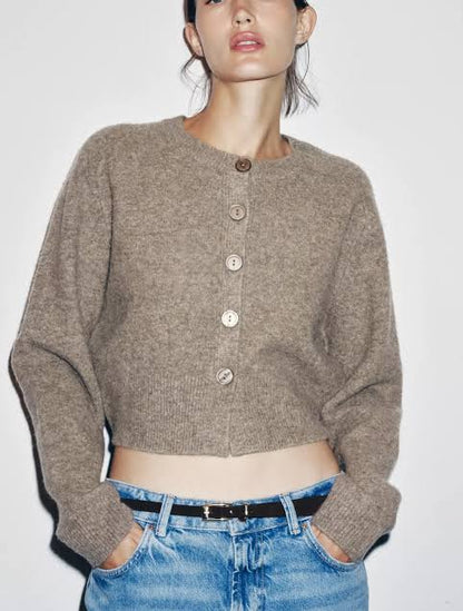 Zara Soft Knit Cardigan in Metal Brown - Medium