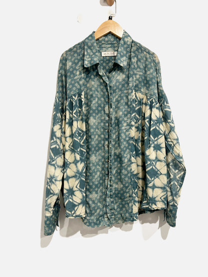 Free People Indigo Sunshine Blue Tie Dye Floral Button Down - Small
