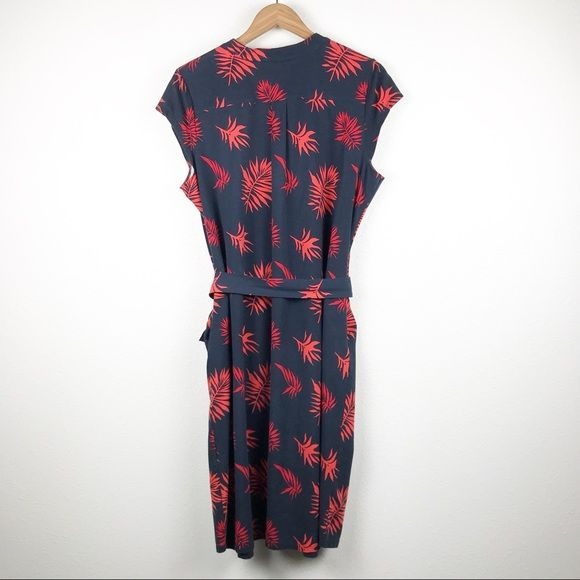 Soft Surroundings Navy/Red Leaf Print Dress Size Petite Large