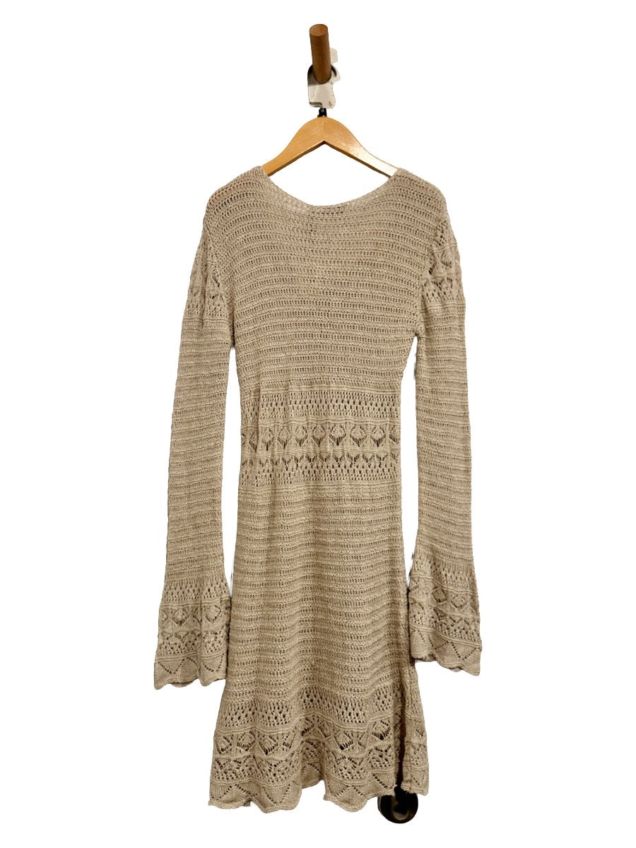 Zara Pointelle Openwork Knit Dress in Beige - Medium