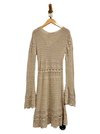 Zara Pointelle Openwork Knit Dress in Beige - Medium