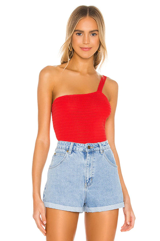 Superdown One Shoulder Tank in Watermelon - XS