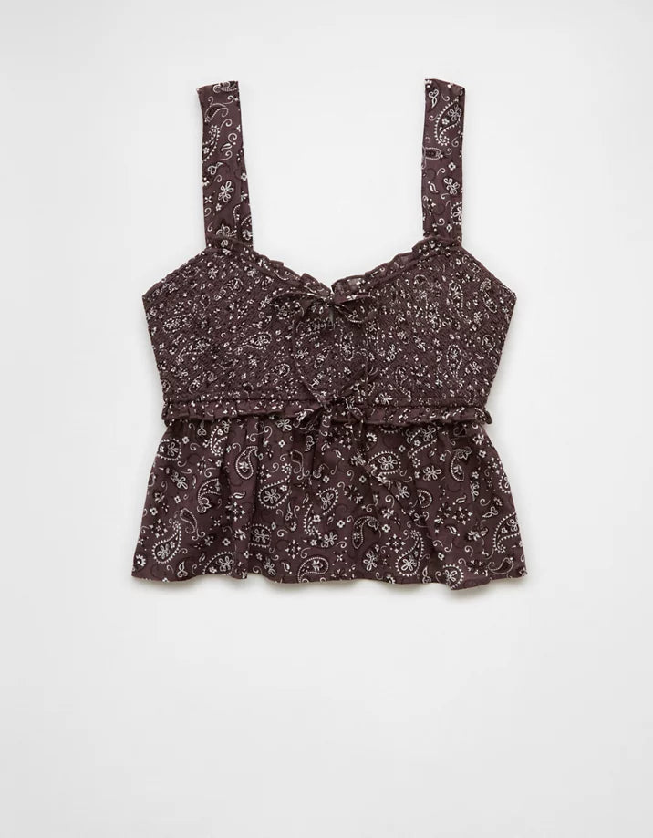 American Eagle Brown Paisley Print Tank - XXS