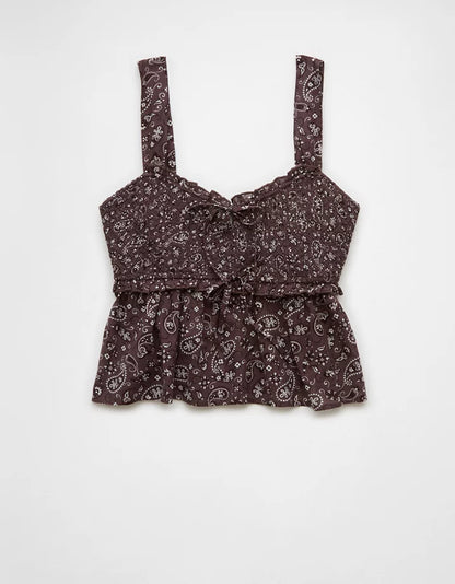 American Eagle Brown Paisley Print Tank - XXS