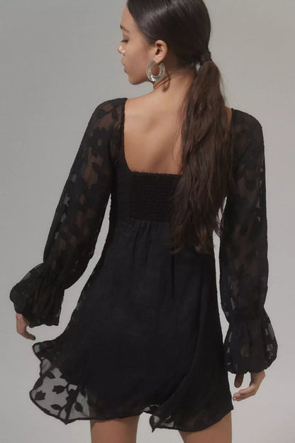 Urban Outfitters Black Floral LS Mini Dress - Medium