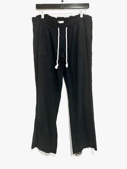 Roxy Oceanside Linen Blend Beach Pants in True Black - Large