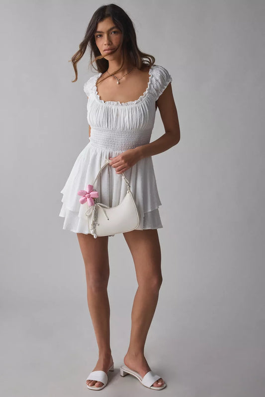 Urban Outfitters White Swiss Dot Romper - Medium