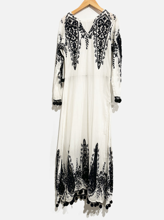 NN White and Black Embroidered Maxi Coverup