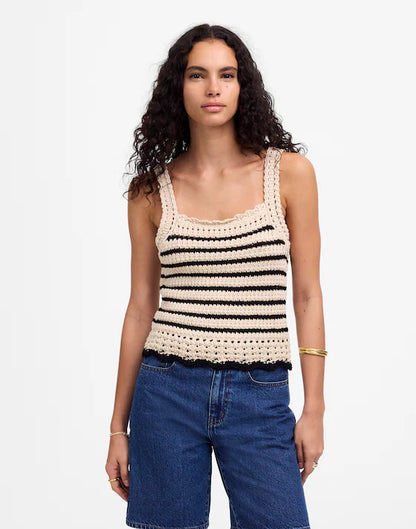 Madewell Crochet-Stitch Cotton Sweater Tank in Natural & Black Stripe - Small