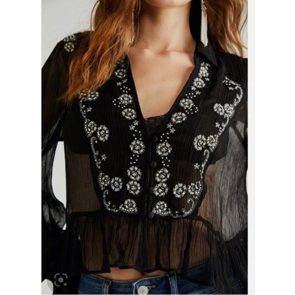 Free People Kasey Embellished Top Size Small