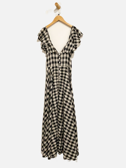 J.Crew Black and White Plaid Ruffle Midi Dress - XXS