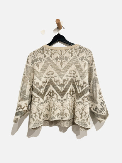 Free People Gray and Cream SS Sweater - Small