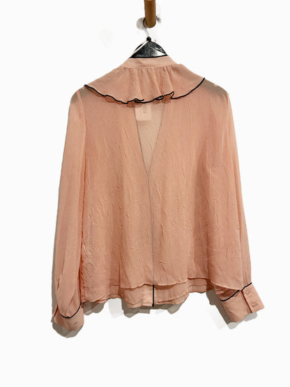 Zara Contrast Piping Ruffled Blouse - Large