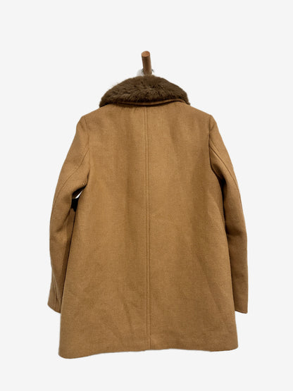 Zara Tan Coat with Faux Fur Collar - Small