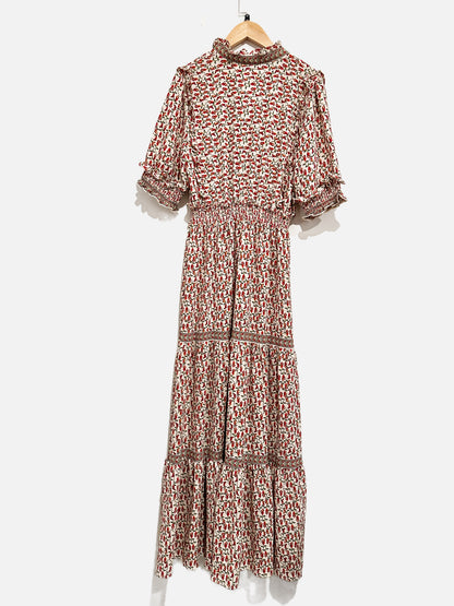 Max Studio White w/Red Flower Tiered Maxi Dress - Medium