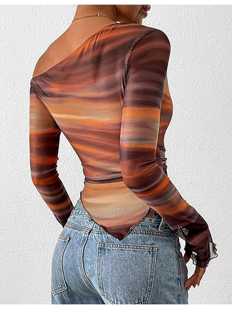 Pretty Garden Brown Mesh Asymetric Top - Small