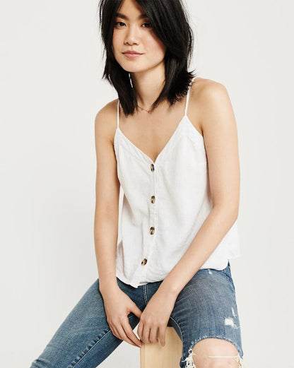 Abercrombie White Linen Tank - Small