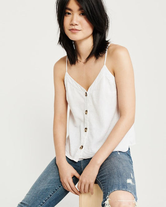 Abercrombie White Linen Tank - Small
