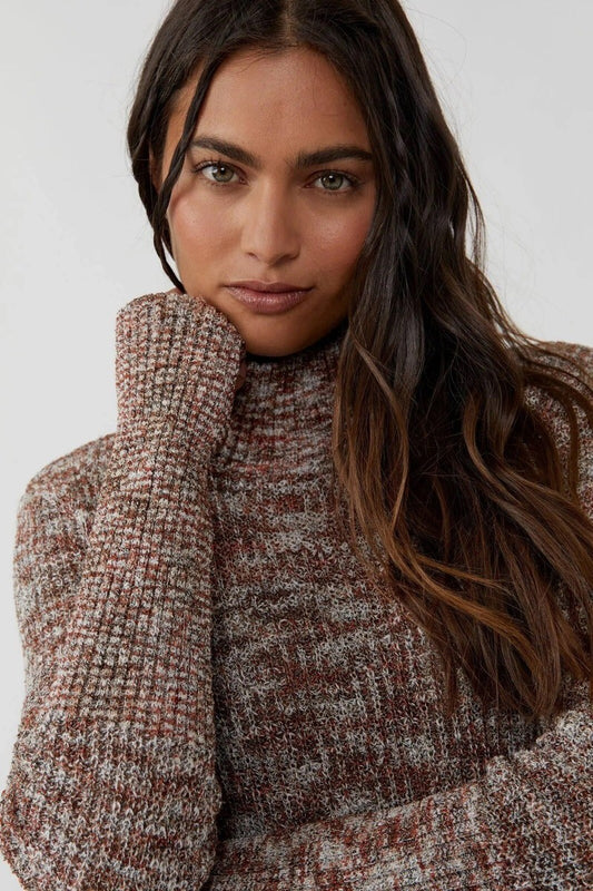 Free People Brown Marled Mock Neck Sweater - Small