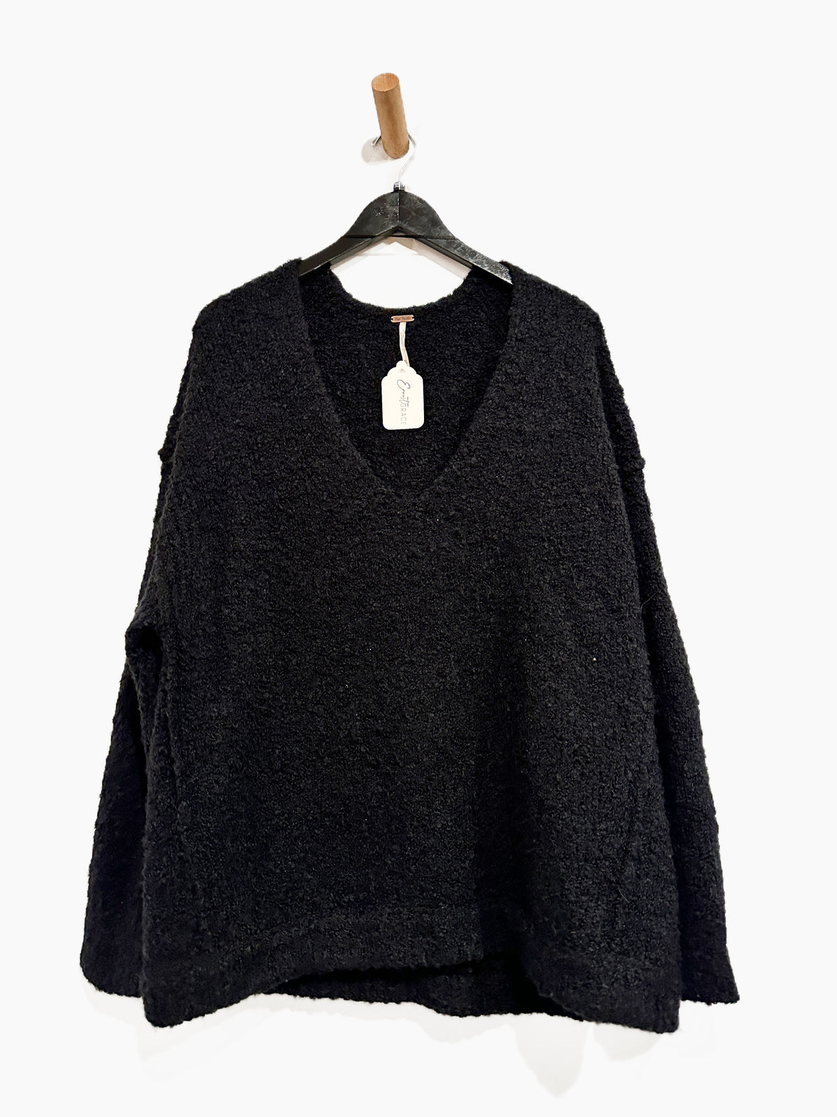 Free People Lofty V-Neck Pullover Sweater in Black - XS