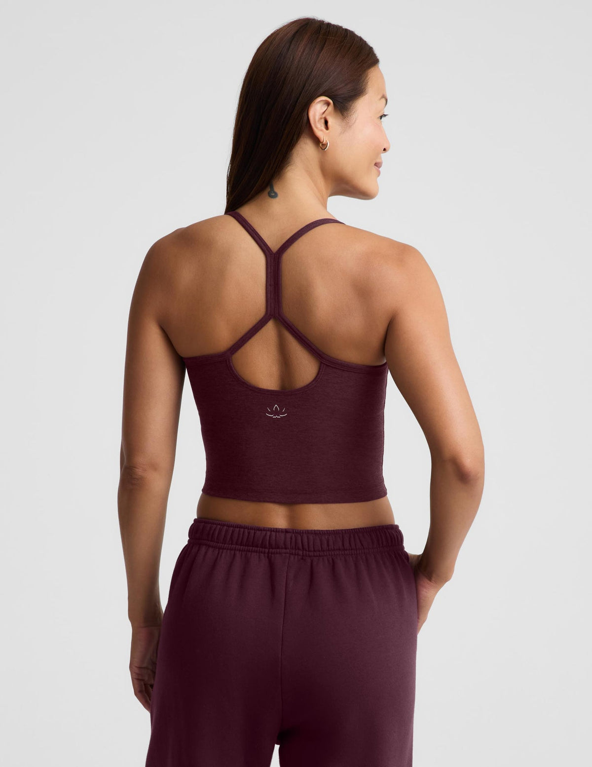Beyond Yoga Spacedye Slim Racerback Cropped Tank in Cabernet Heather - Large