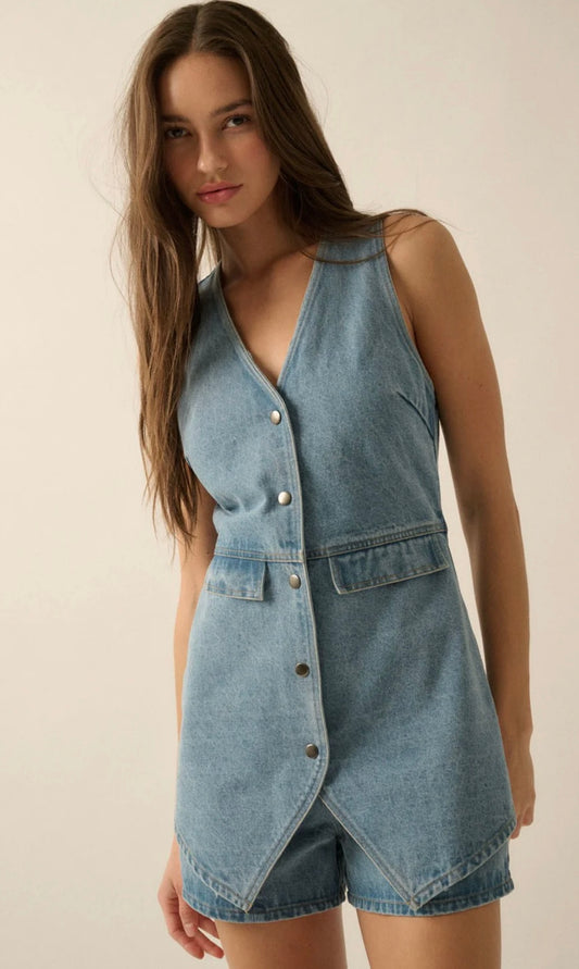 Vici Denim Vest Romper - Medium