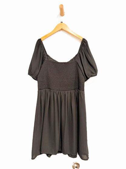 American Eagle Puff-Sleeve Ruched Mini Dress in Black - Large
