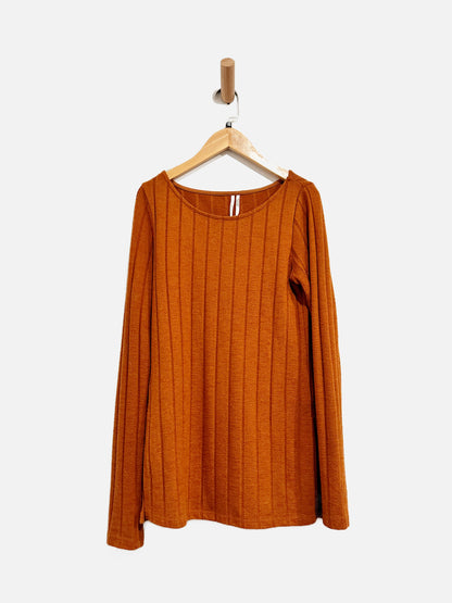 Anthropologie Brown Ribbed LS Top - XS