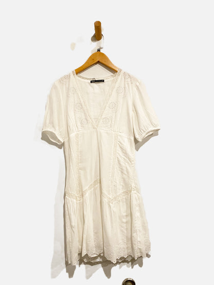 Zara White Eyelet Mini Dress - XS